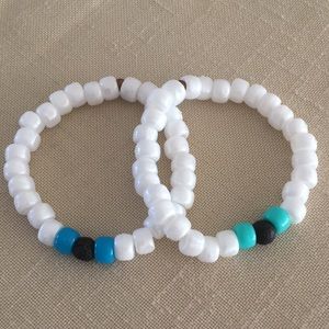 Hand Crafted Aromatherapy Bracelet Set of 2 Pearly White Pony Beads